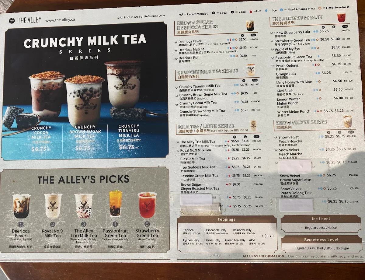 Menu, The Alley
