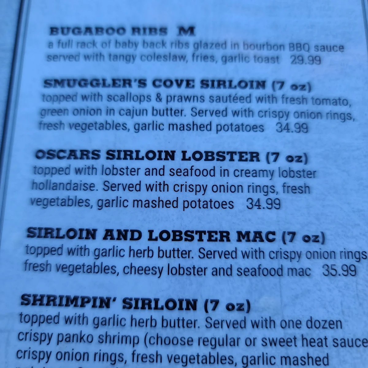 Menu, MR MIKES SteakhouseCasual