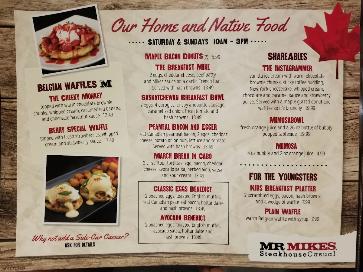 Menu, MR MIKES SteakhouseCasual
