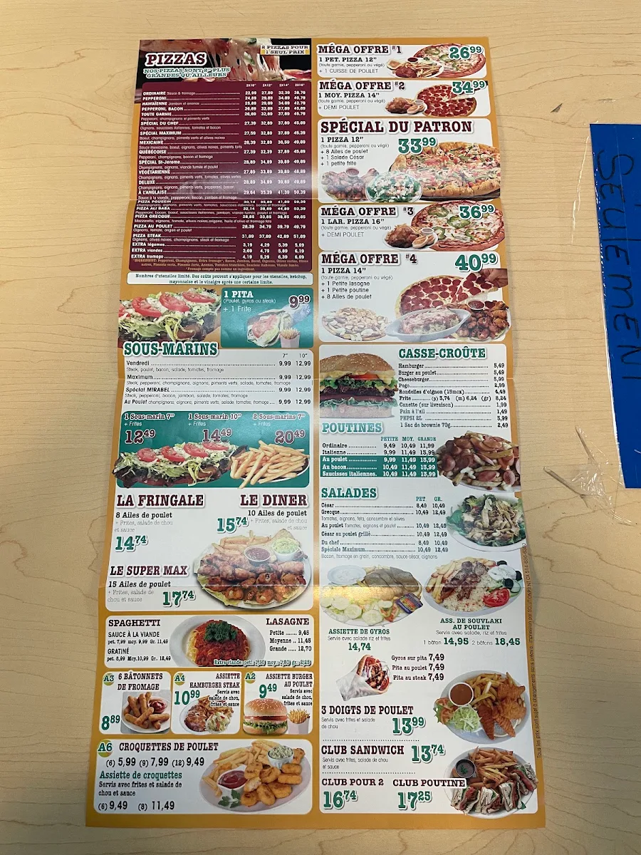 Menu, Pizza Maximum - Saint-Jérôme