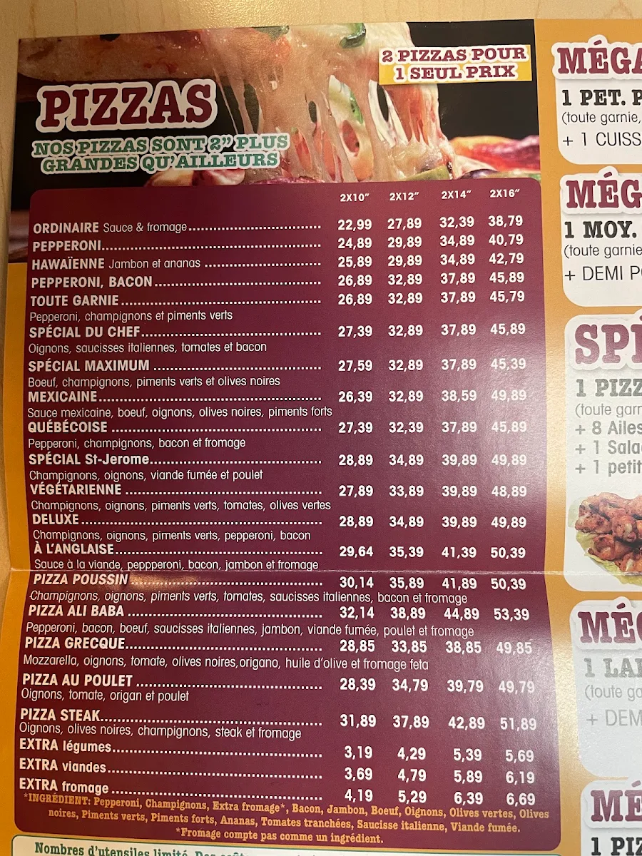 Menu, Pizza Maximum - Saint-Jérôme