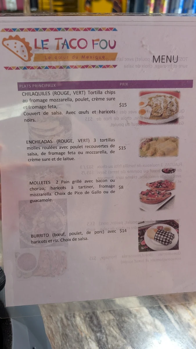 Menu, Le Taco fou