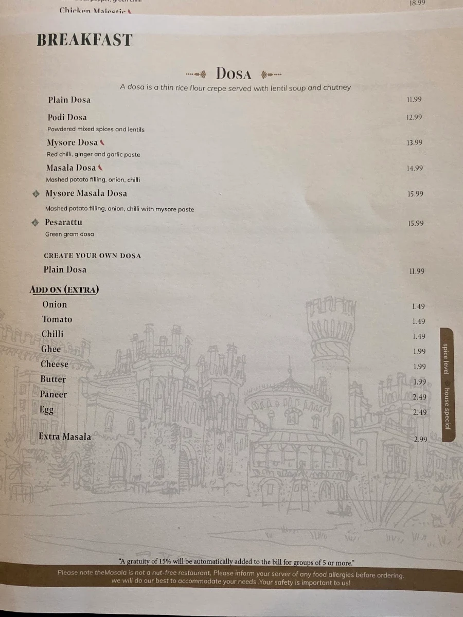 Menu, The Masala Indian Kitchen and Bar