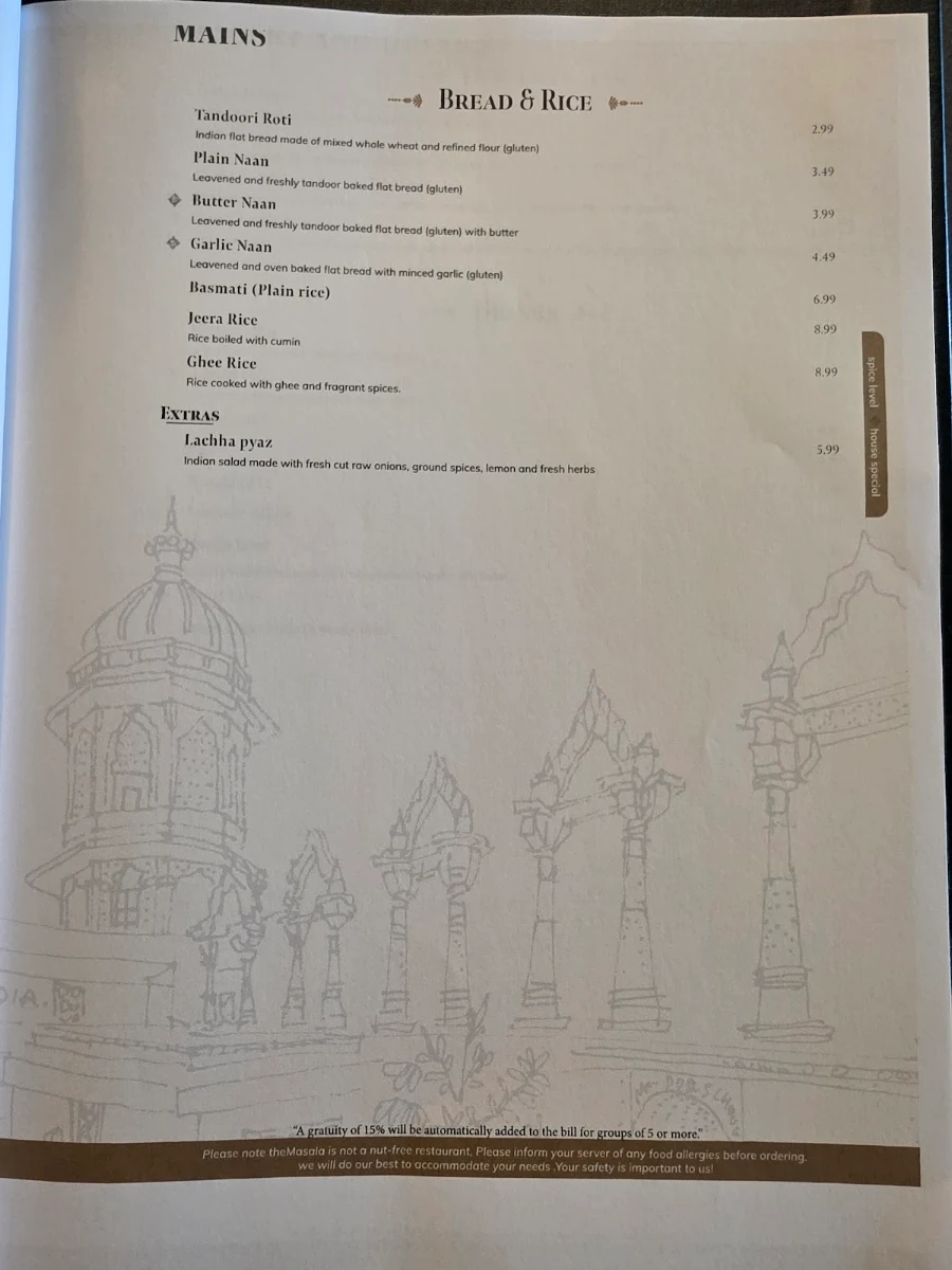 Menu, The Masala Indian Kitchen and Bar