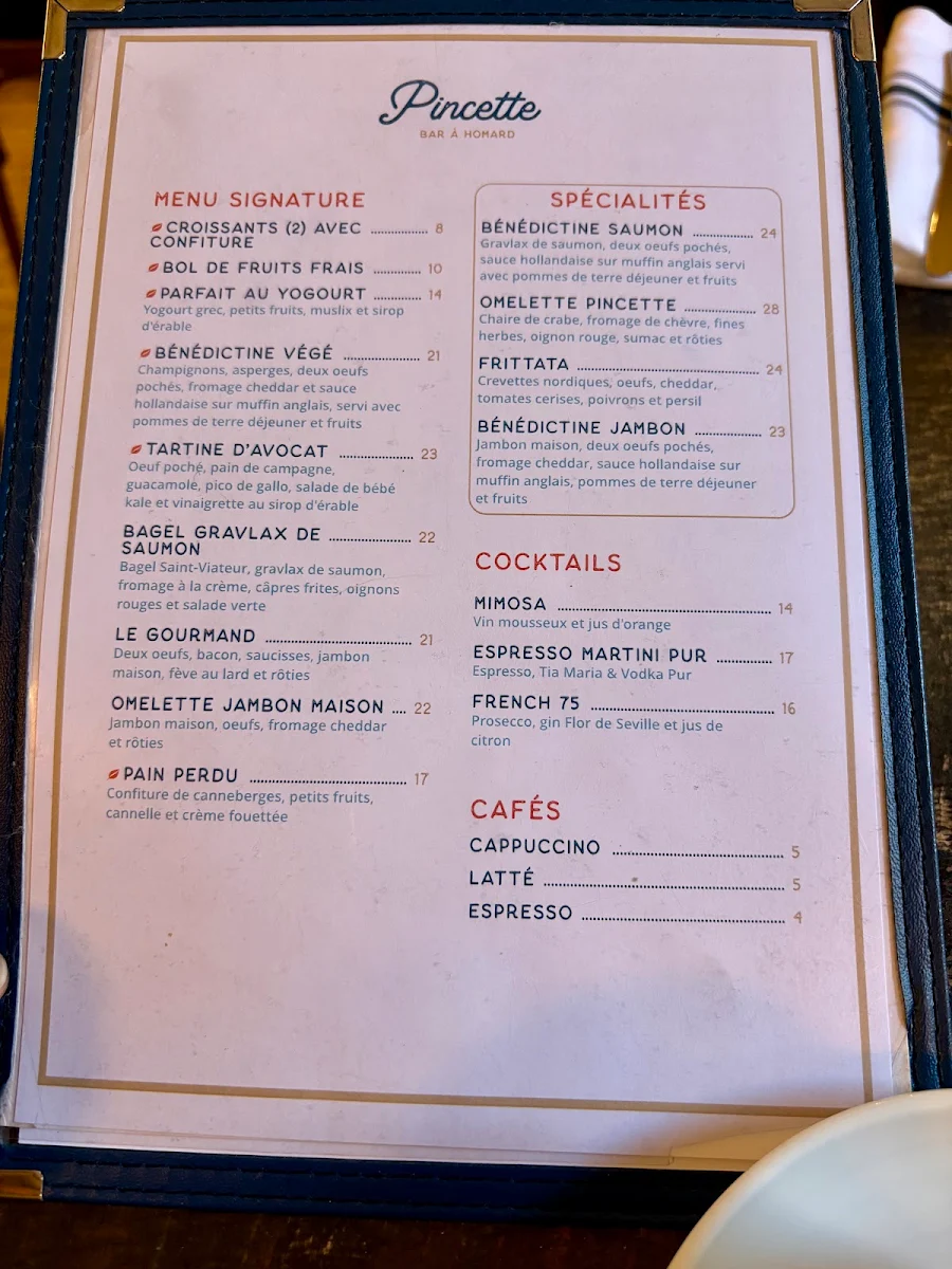 Menu, Pincette - Bar à Homard