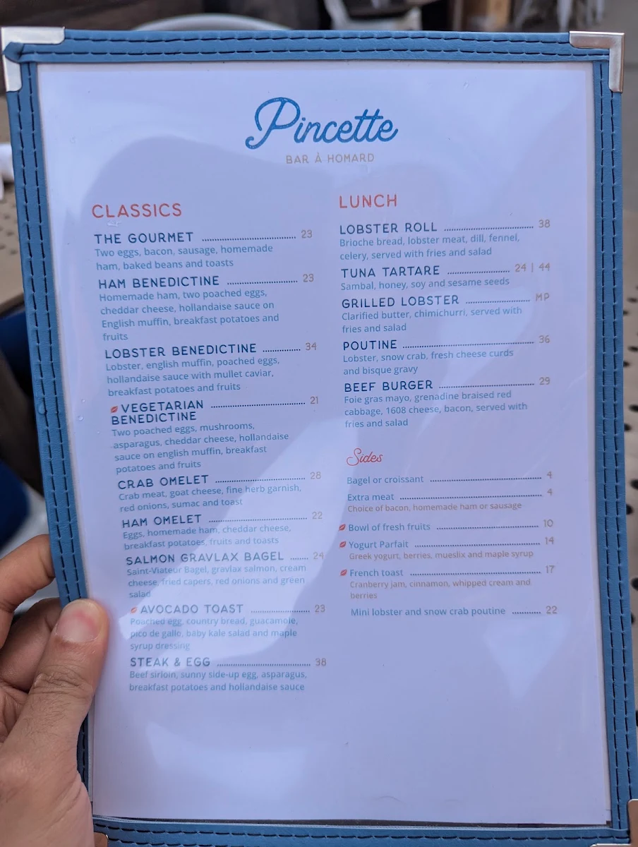 Menu, Pincette - Bar à Homard