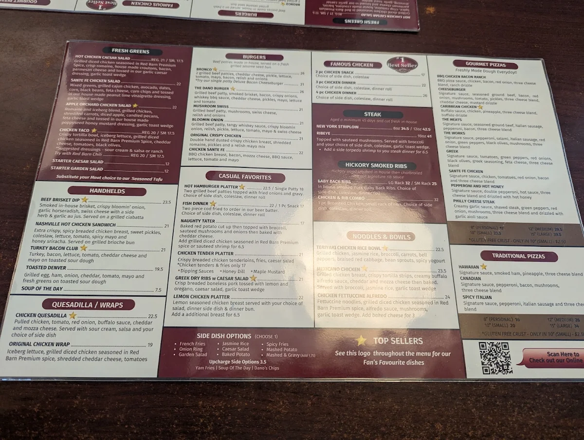Menu, The Red Barn Restaurant & Dano's Lounge