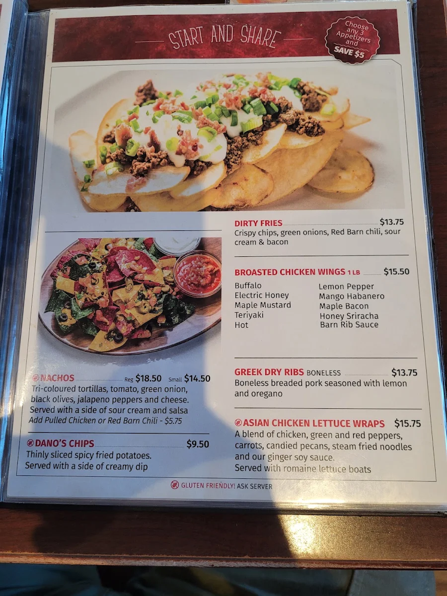 Menu, The Red Barn Restaurant & Dano's Lounge