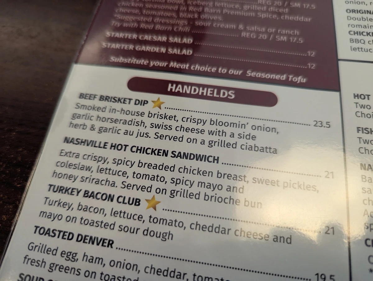Menu, The Red Barn Restaurant & Dano's Lounge