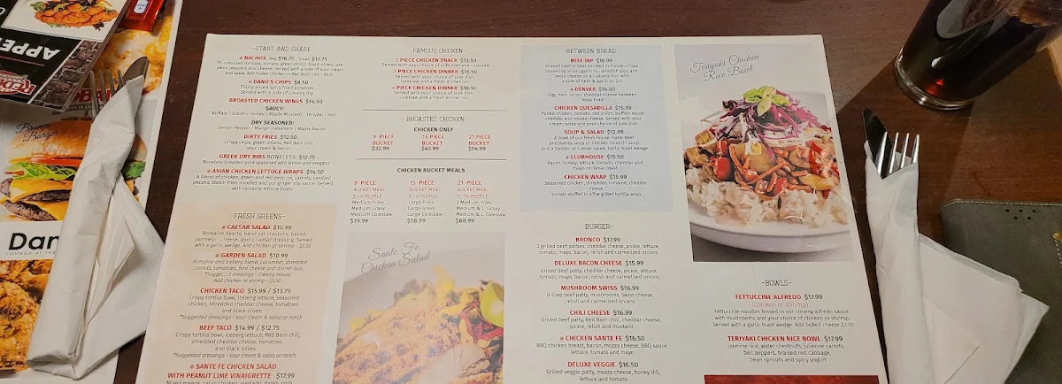 Menu, The Red Barn Restaurant & Dano's Lounge