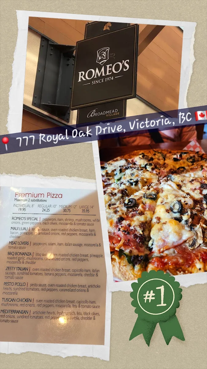 Menu, Romeo's Pizza
