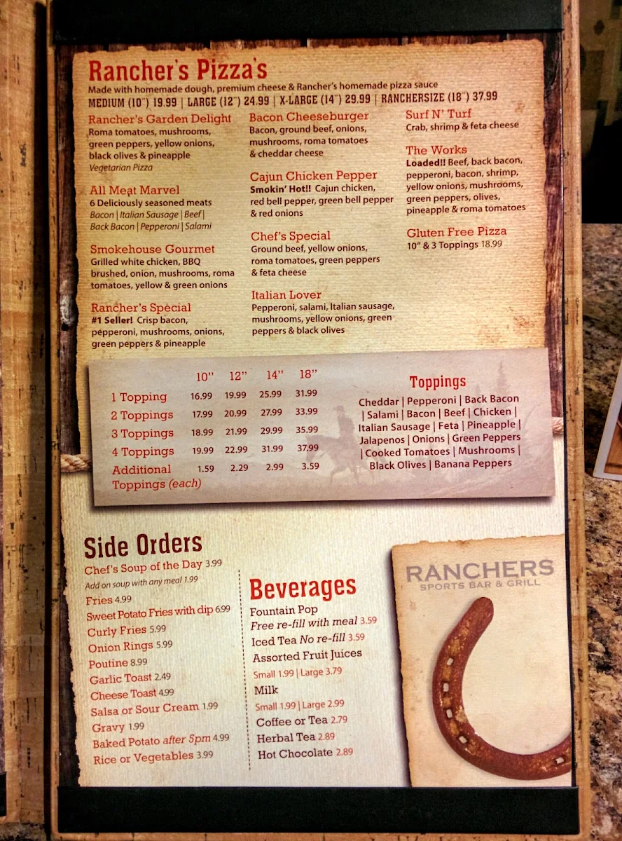 Menu, Ranchers Sports Bar & Grill