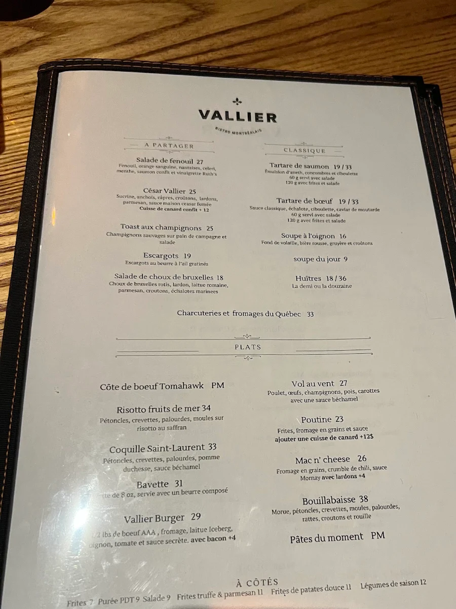 Menu, Vallier Bistro