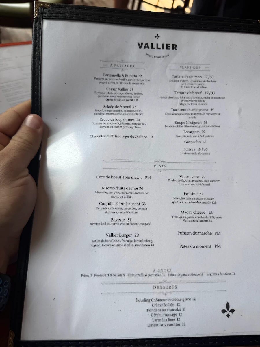 Menu, Vallier Bistro