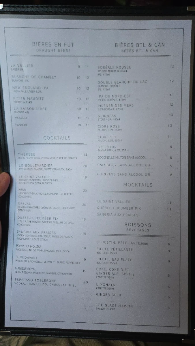 Menu, Vallier Bistro