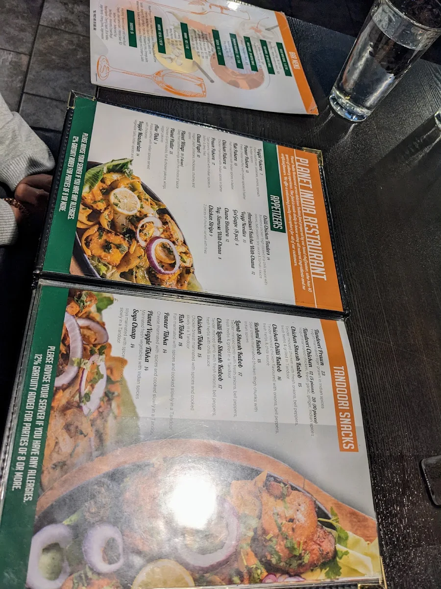 Menu, Planet India Restaurant