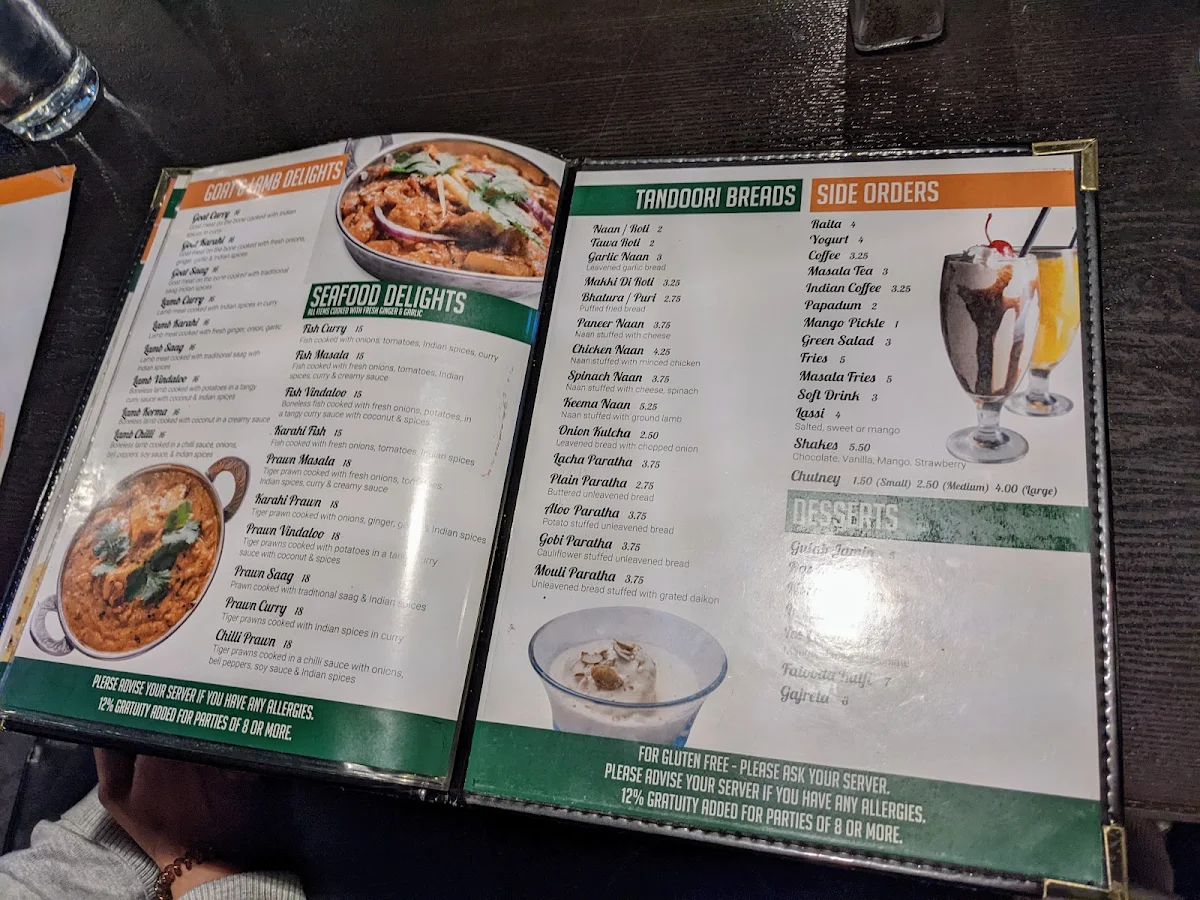 Menu, Planet India Restaurant