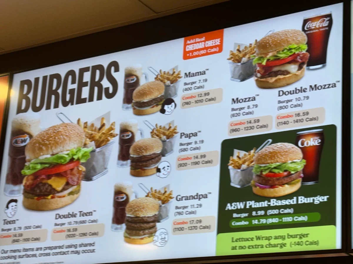 Menu, A&W Canada