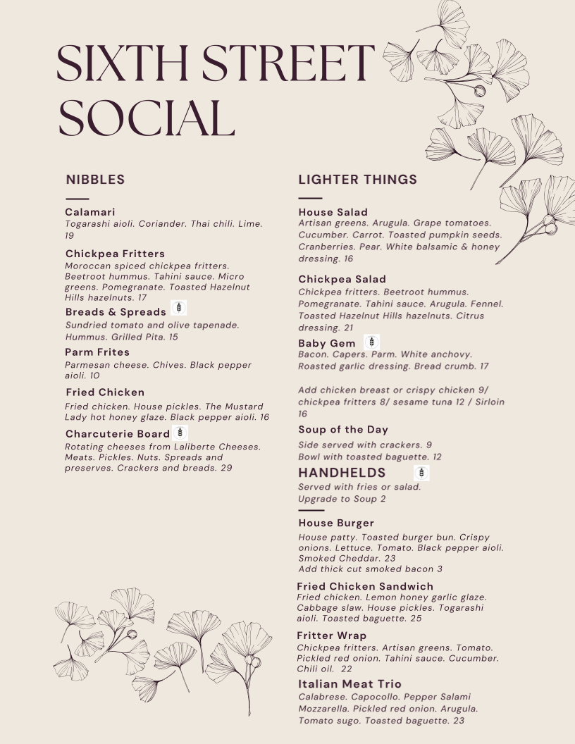 Menu, Sixth Street Social