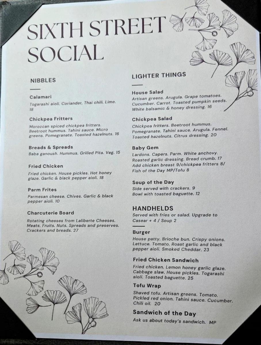 Menu, Sixth Street Social
