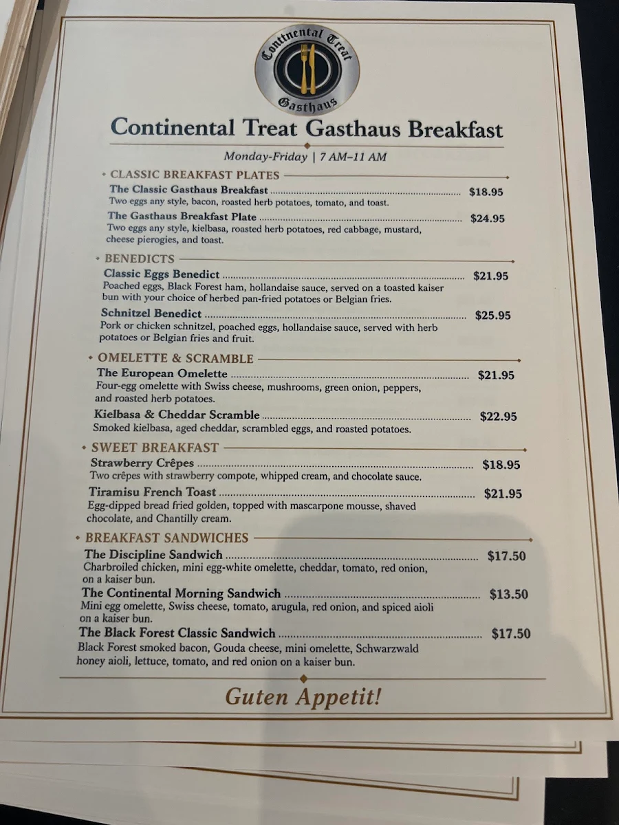 Menu, Continental Treat Fine Bistro