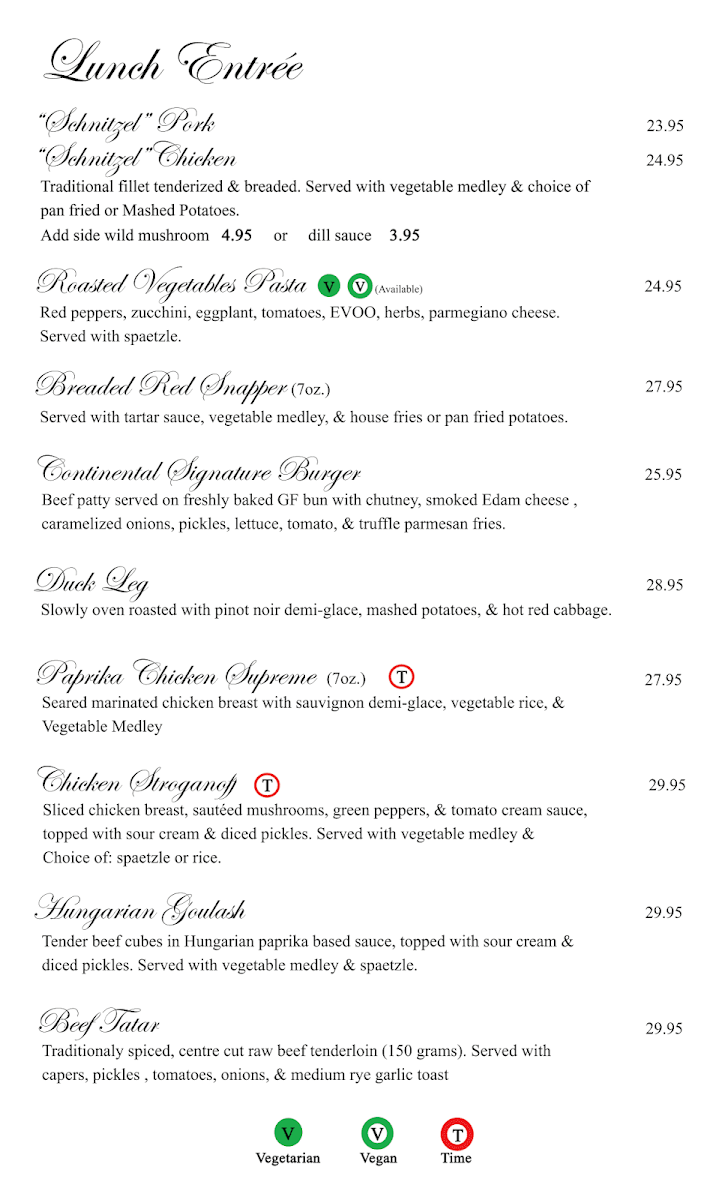 Menu, Continental Treat Fine Bistro