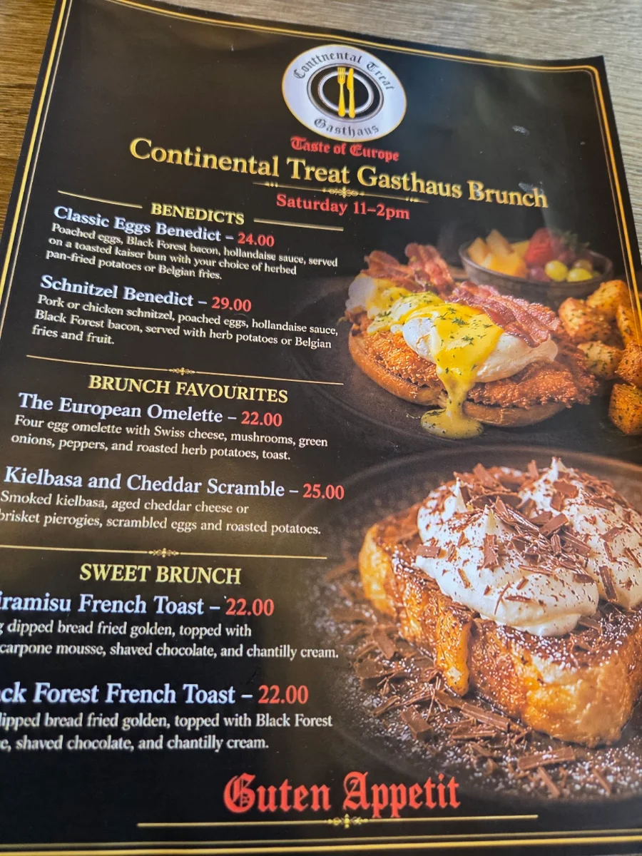 Menu, Continental Treat Fine Bistro