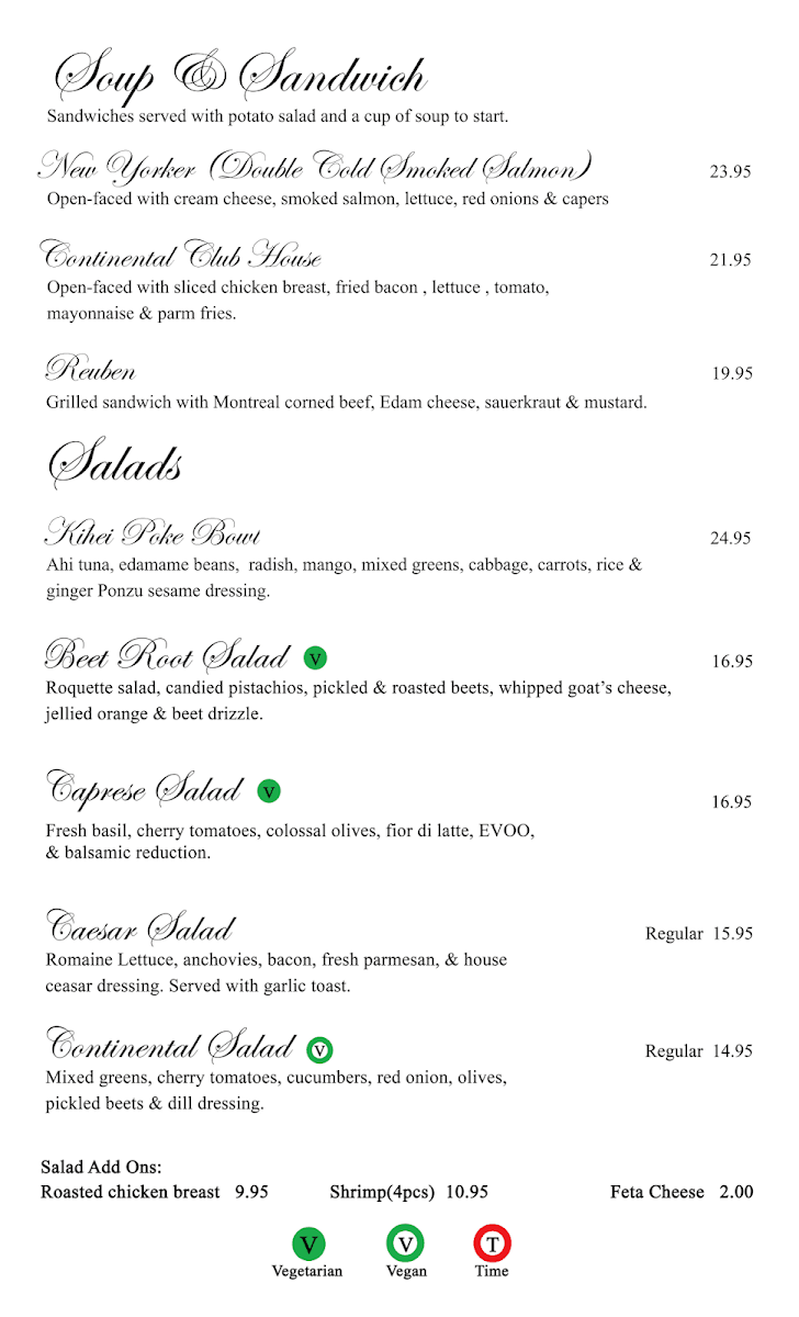 Menu, Continental Treat Fine Bistro