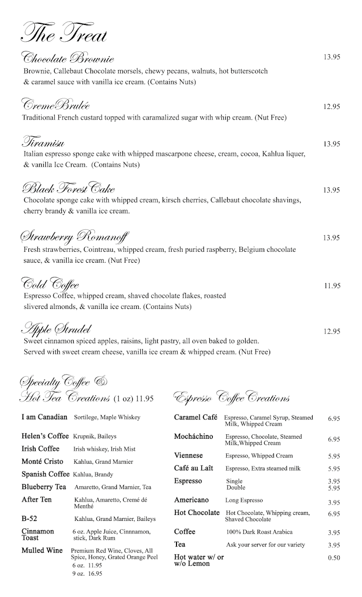Menu, Continental Treat Fine Bistro