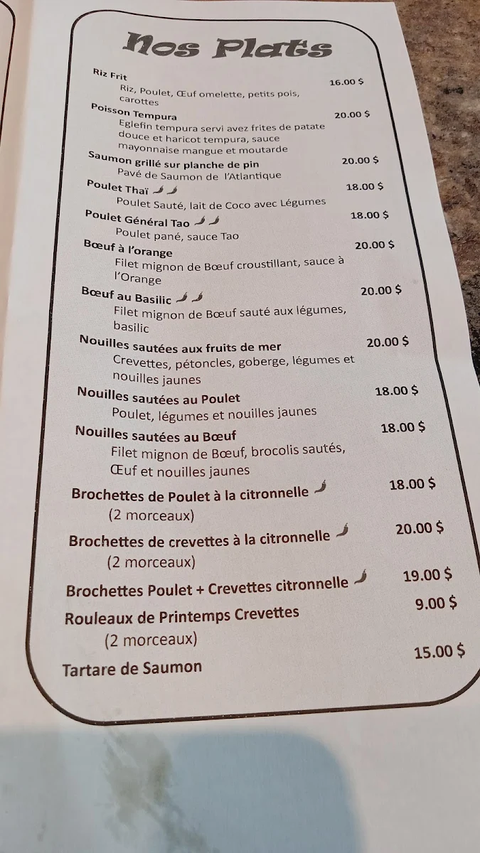 Menu, Doux Zen