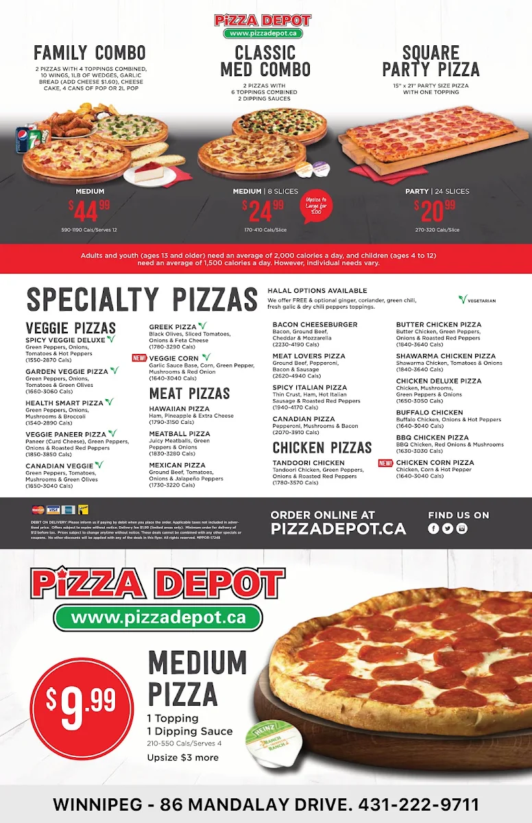 Menu, Pizza Depot
