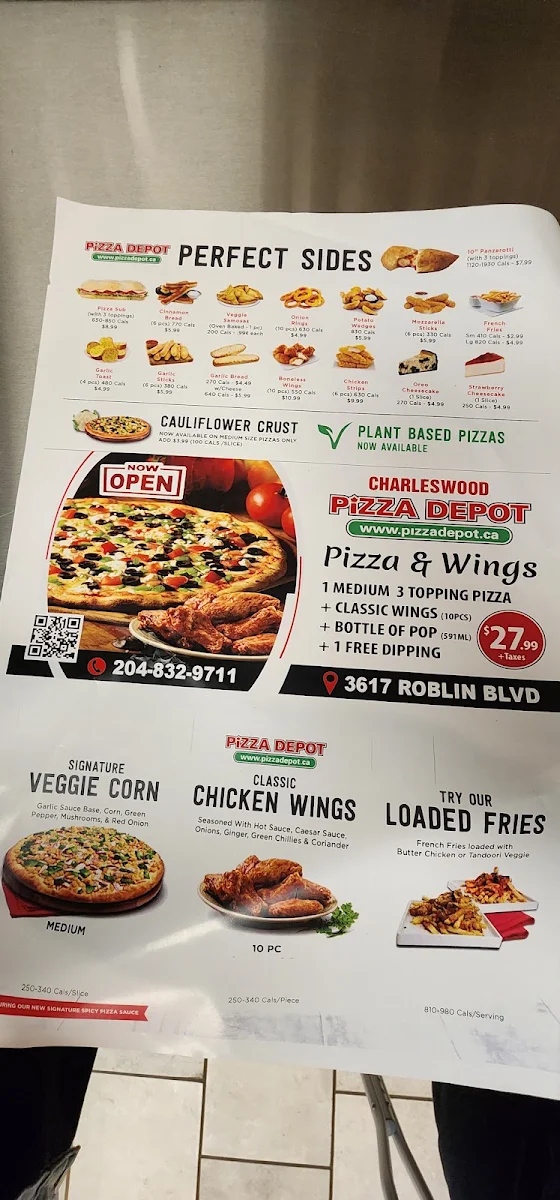 Menu, Pizza Depot