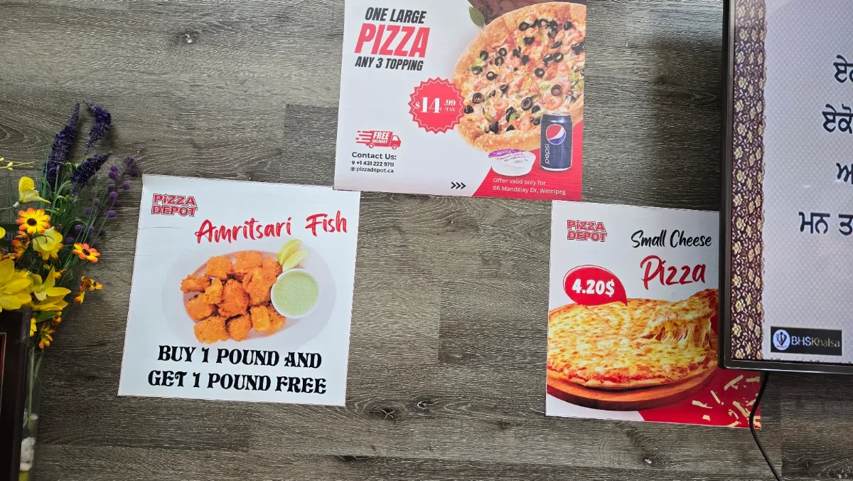 Menu, Pizza Depot