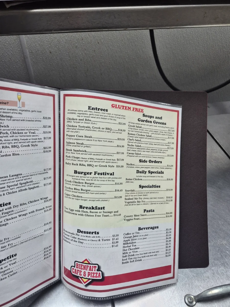 Menu, Main Track Bienfait Cafe