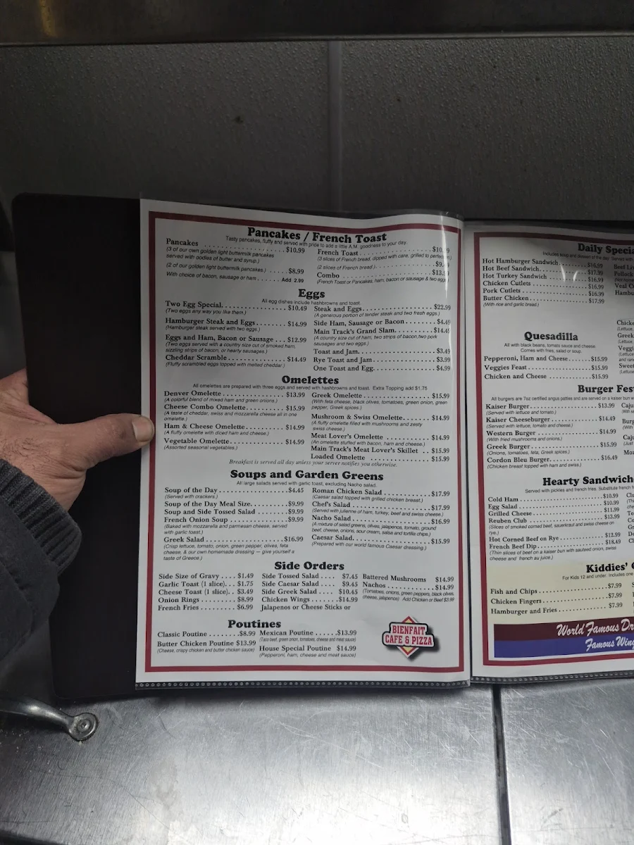 Menu, Main Track Bienfait Cafe