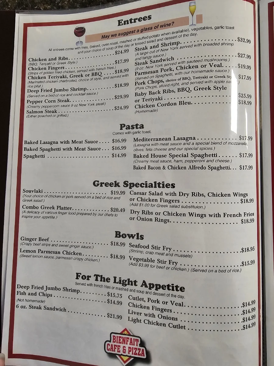 Menu, Main Track Bienfait Cafe
