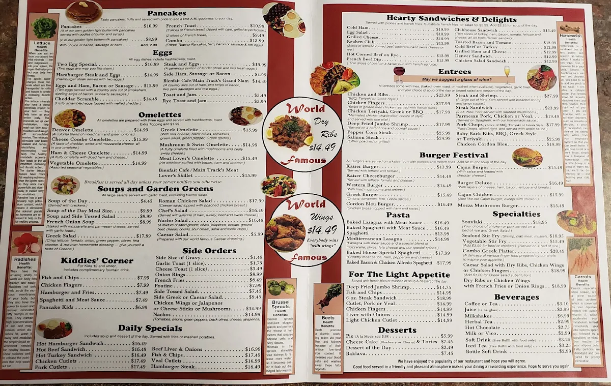 Menu, Main Track Bienfait Cafe