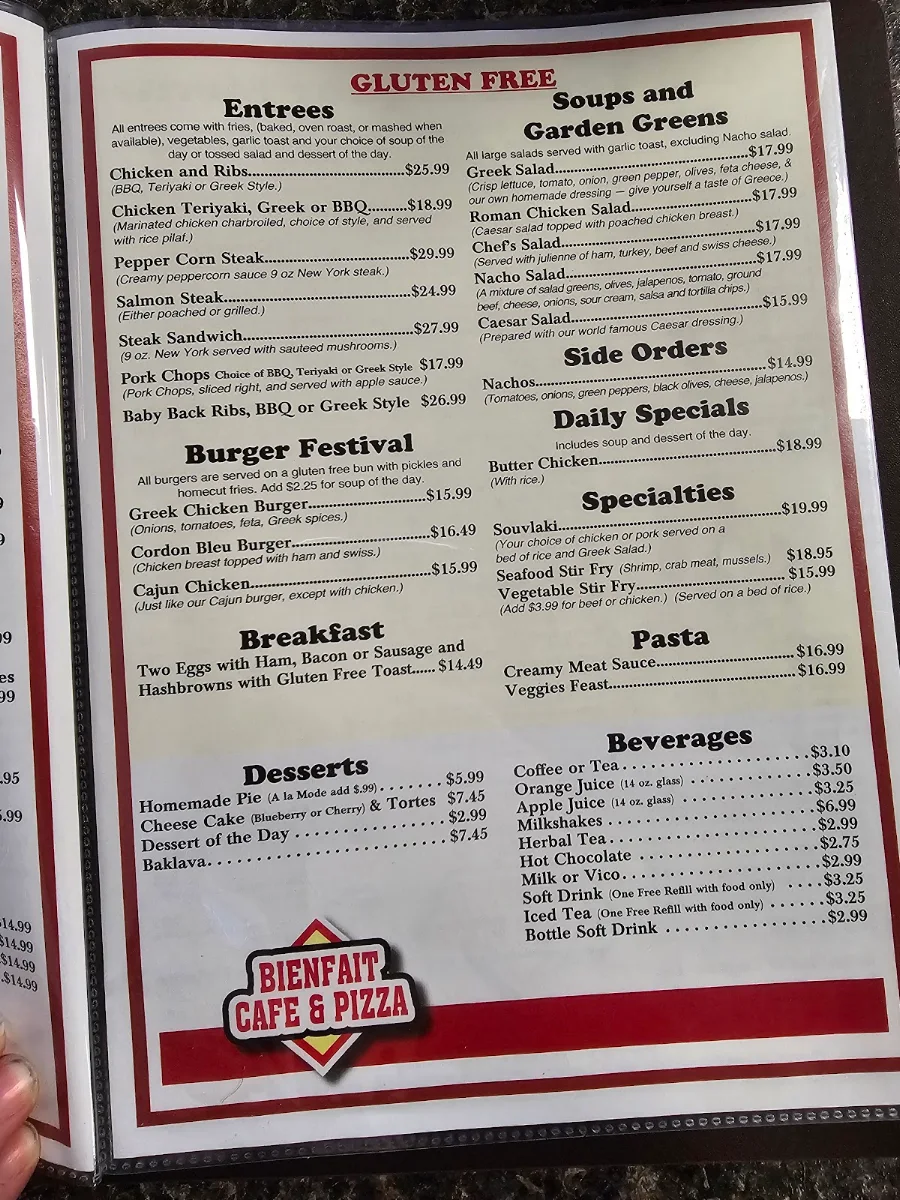 Menu, Main Track Bienfait Cafe