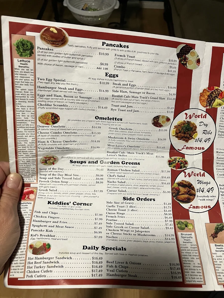 Menu, Main Track Bienfait Cafe