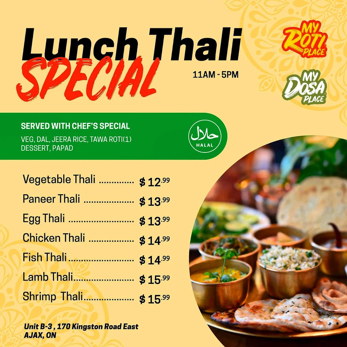 Menu, My Roti Place/My Dosa Place