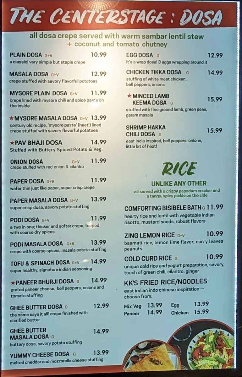 Menu, My Roti Place/My Dosa Place