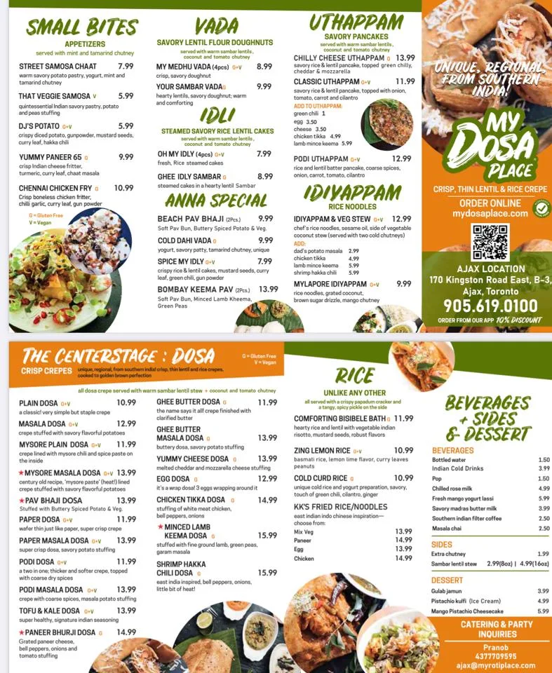 Menu, My Roti Place/My Dosa Place