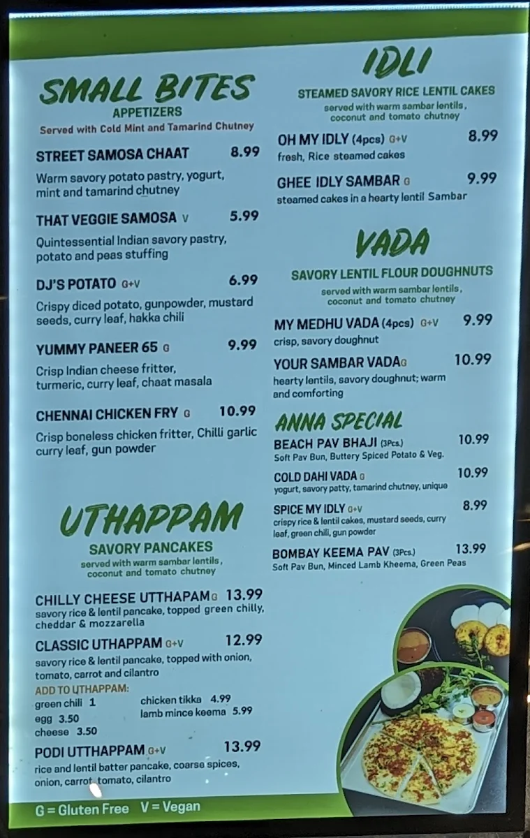 Menu, My Roti Place/My Dosa Place