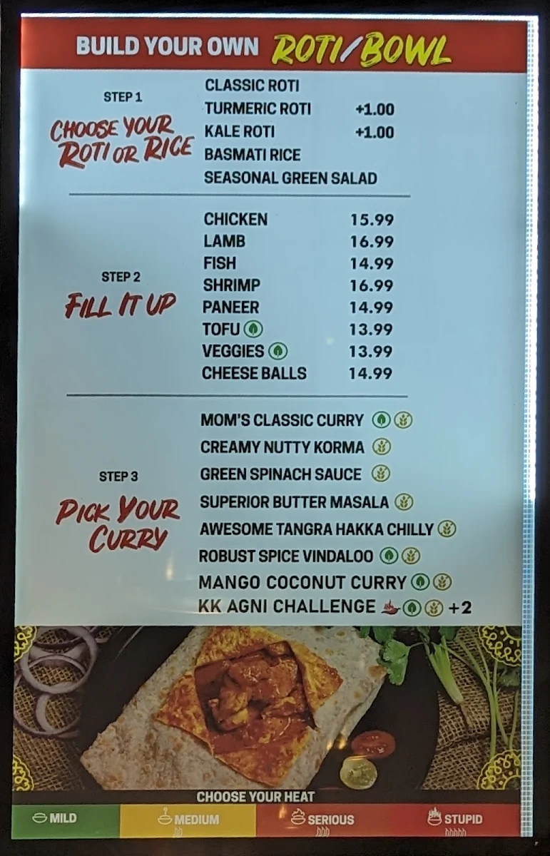 Menu, My Roti Place/My Dosa Place