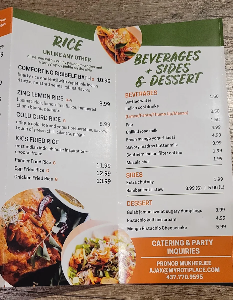Menu, My Roti Place/My Dosa Place