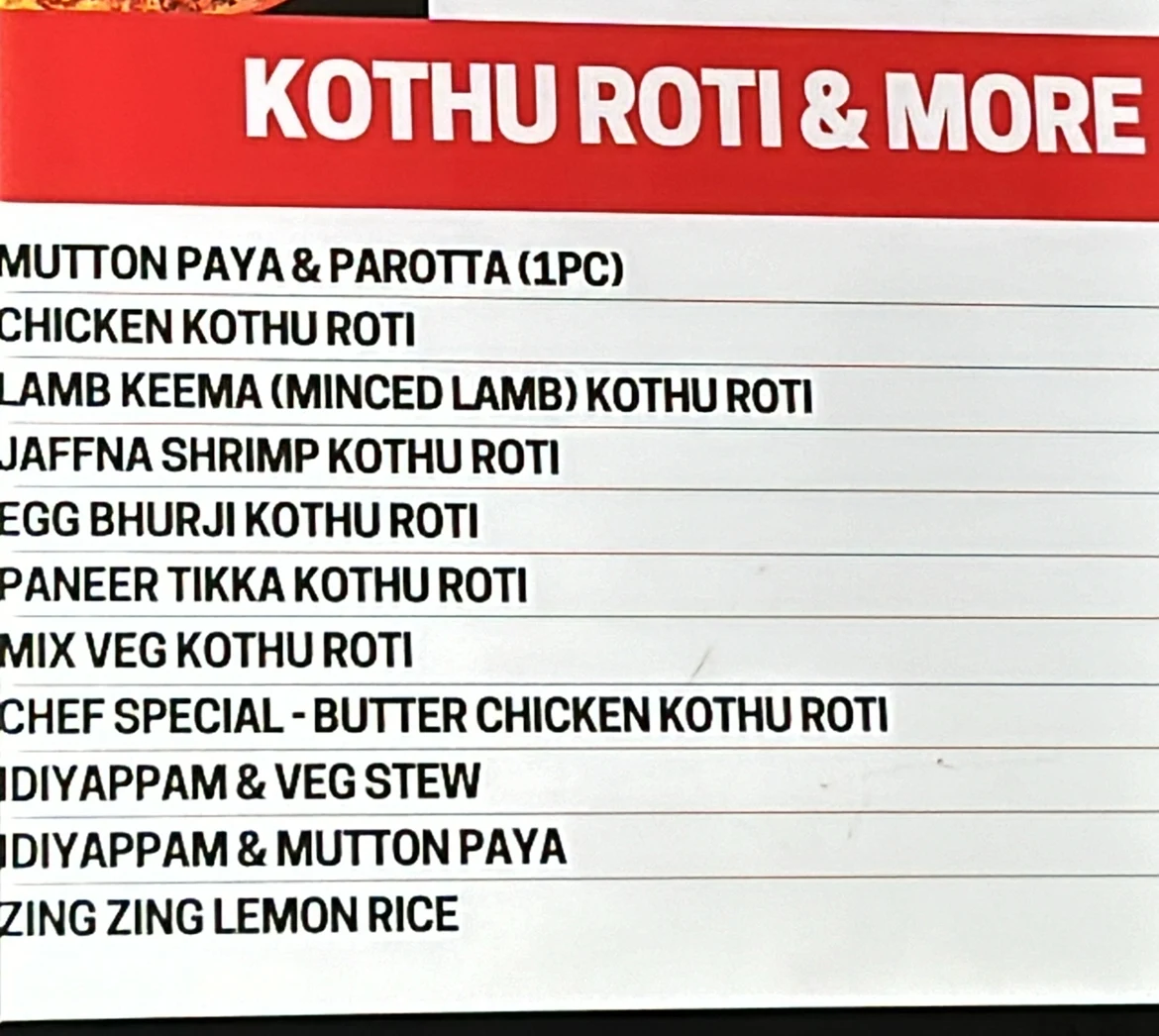 Menu, My Roti Place/My Dosa Place