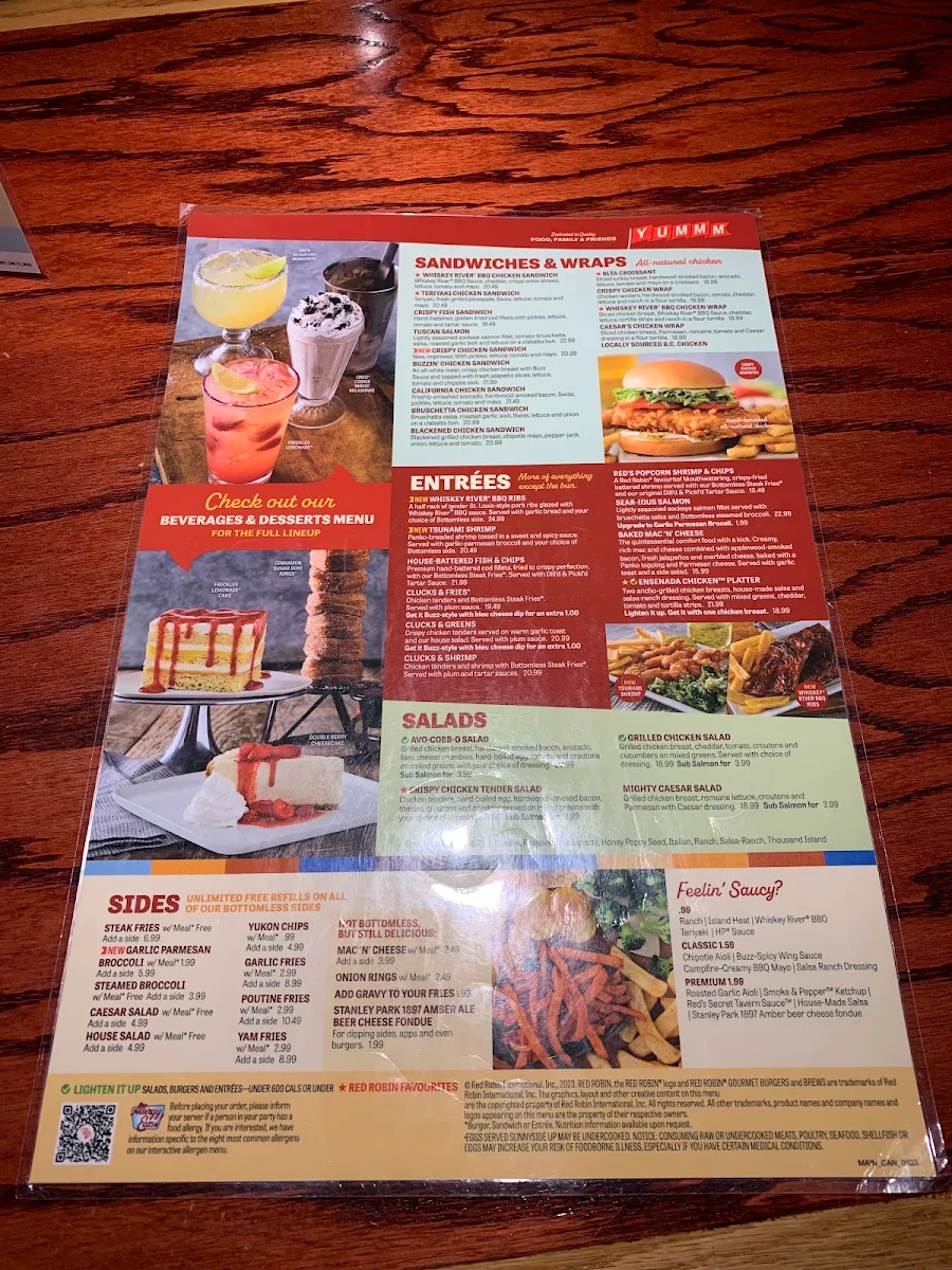Menu, Red Robin Gourmet Burgers and Brews