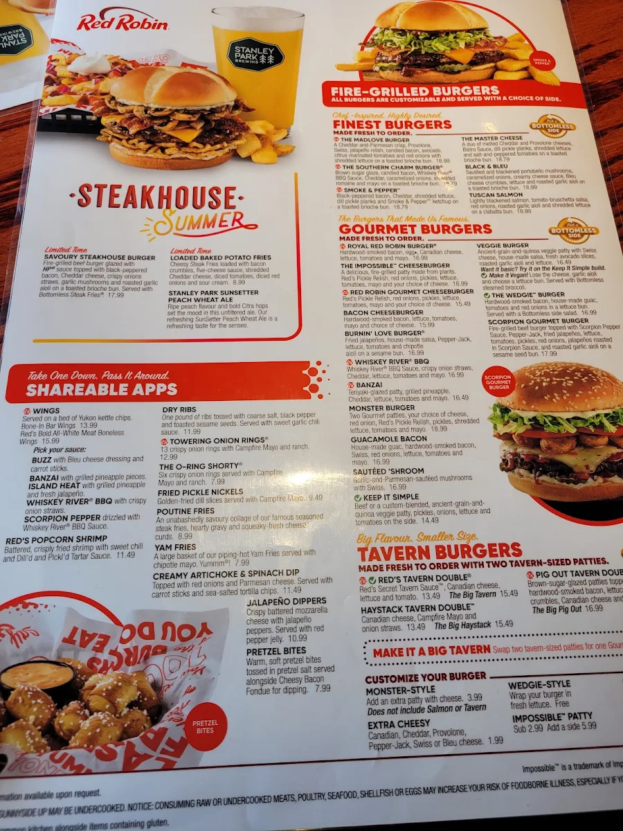Menu, Red Robin Gourmet Burgers and Brews