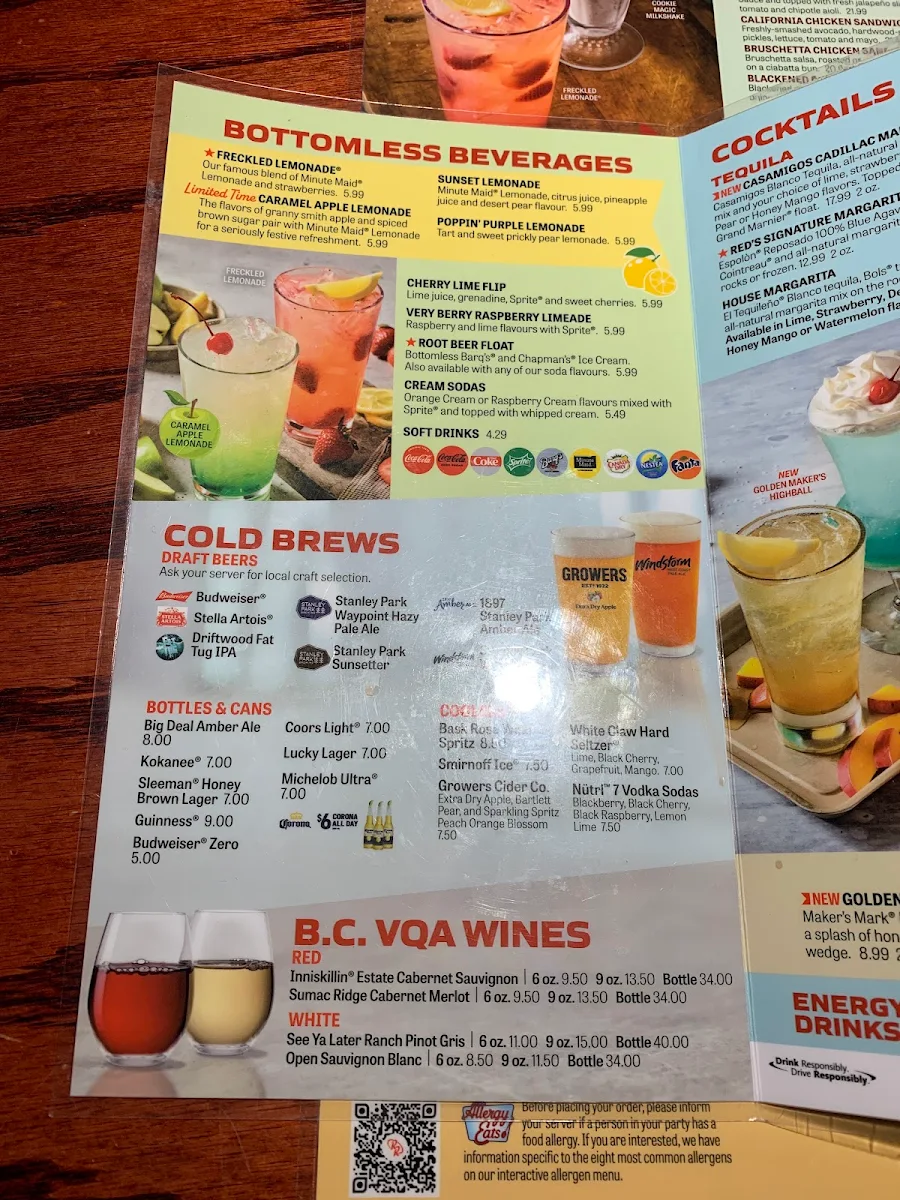 Menu, Red Robin Gourmet Burgers and Brews