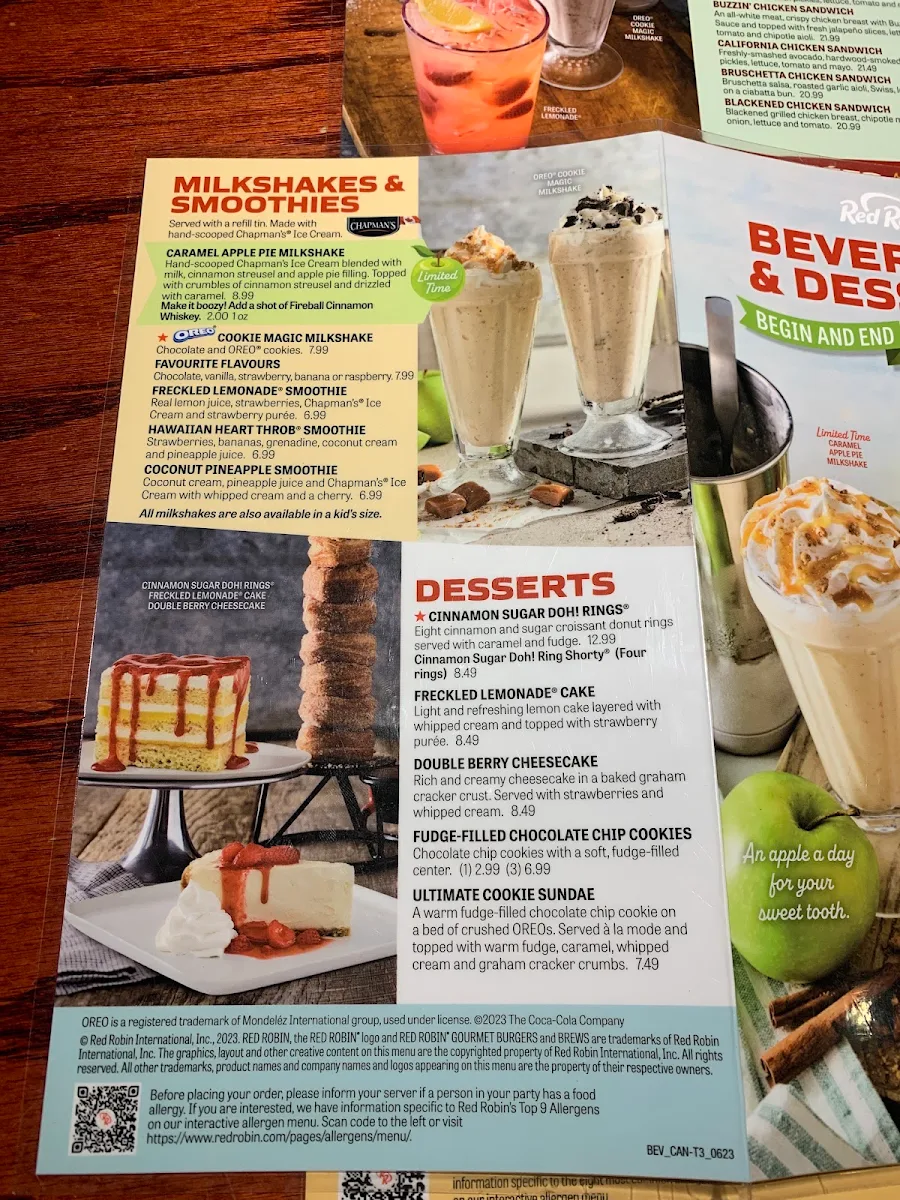 Menu, Red Robin Gourmet Burgers and Brews